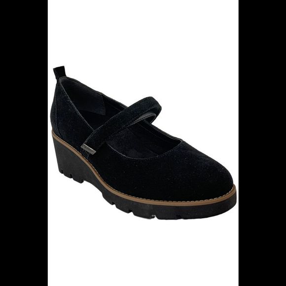 Vionic Women's Alma Mary Jane Lug Sole Wedges Black Suede - Medium - Picture 1 of 3